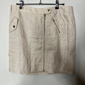 J. Crew Beige Linen Lined Pockets Zippered‎ Casual Mini Skirt Women's Size 6